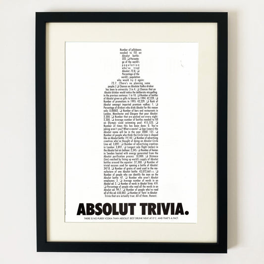 'Trivia' - Framed Absolut Advert