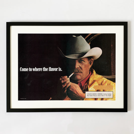 'Come To Where The Flavour Is' - Framed Marlboro 'Man' Advert