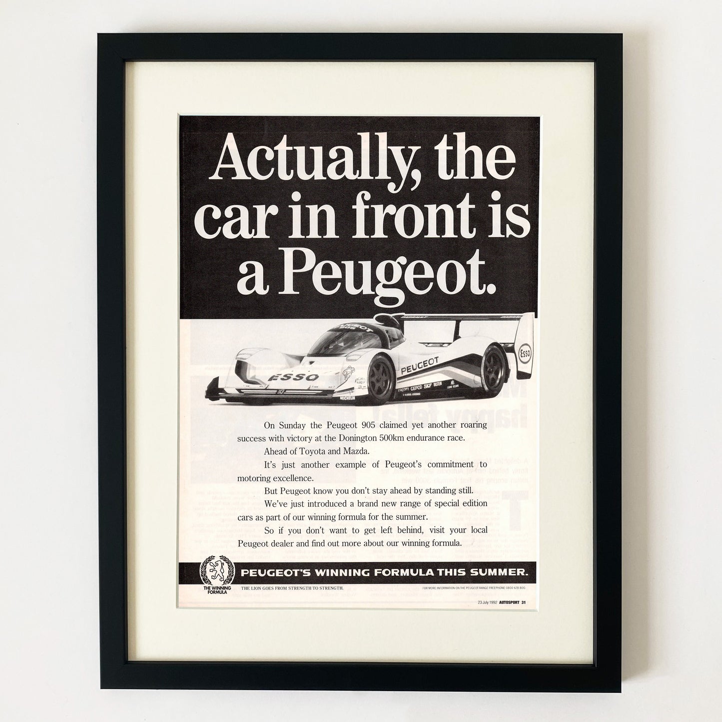 'Actually The Car In Front Is A Peugeot' - Framed Peugeot Advert